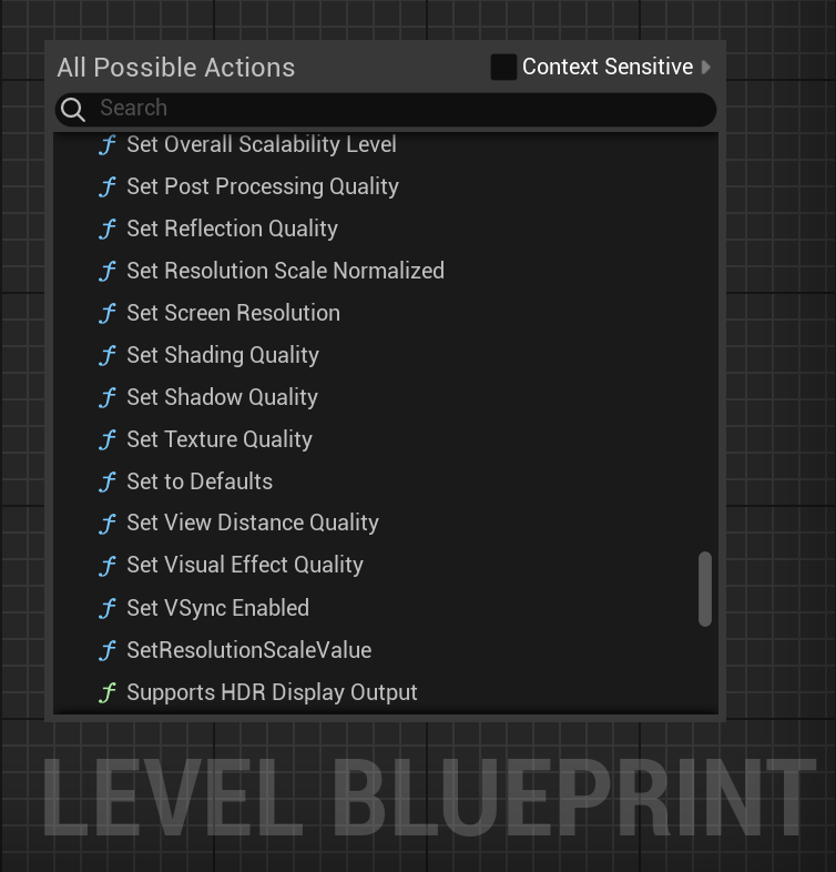 Game User Settings and Engine Scalability Settings - Indiviual Quality Levels Set Functions