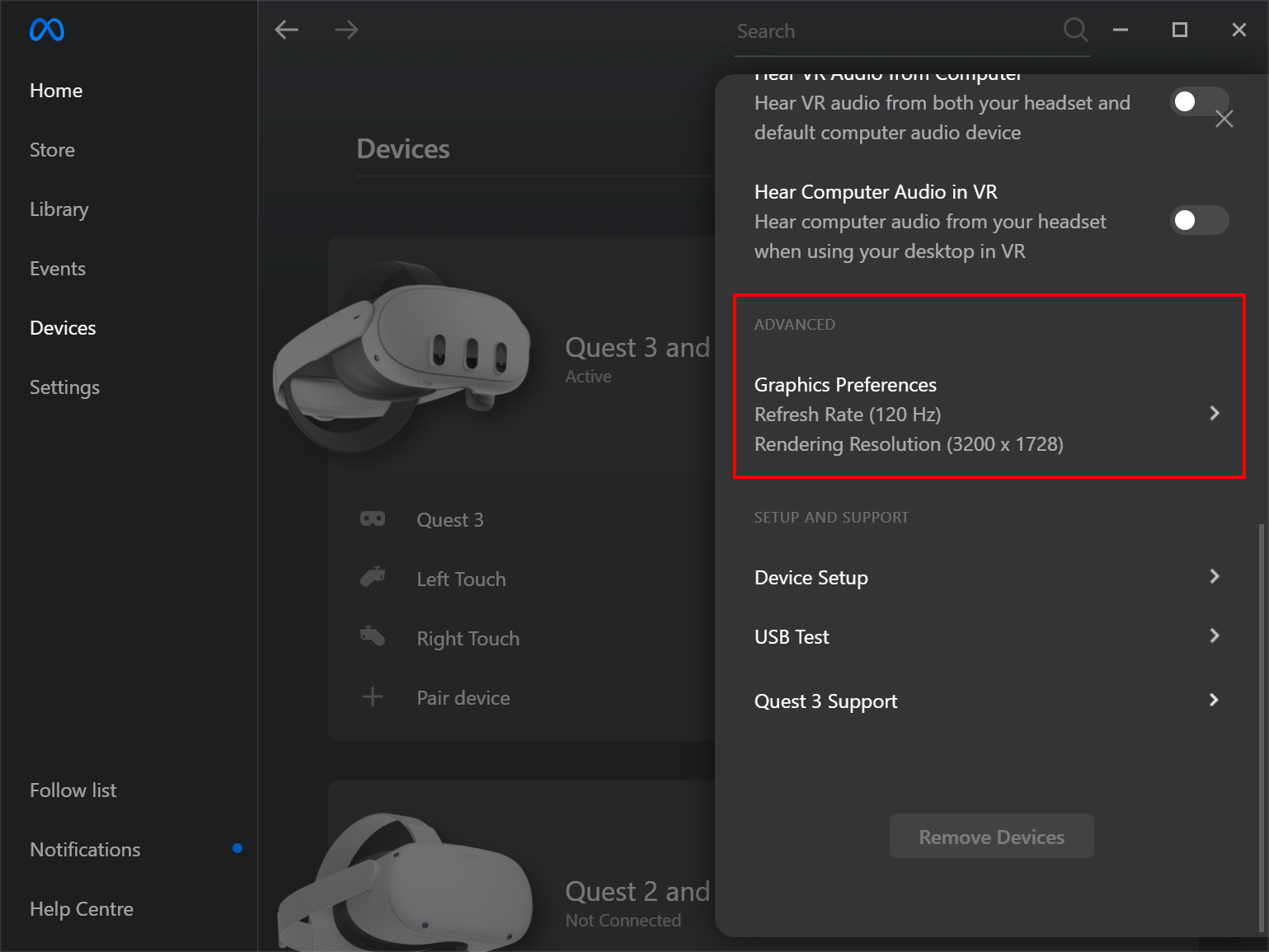 Meta Quest Link - 120 Hz refresh rate