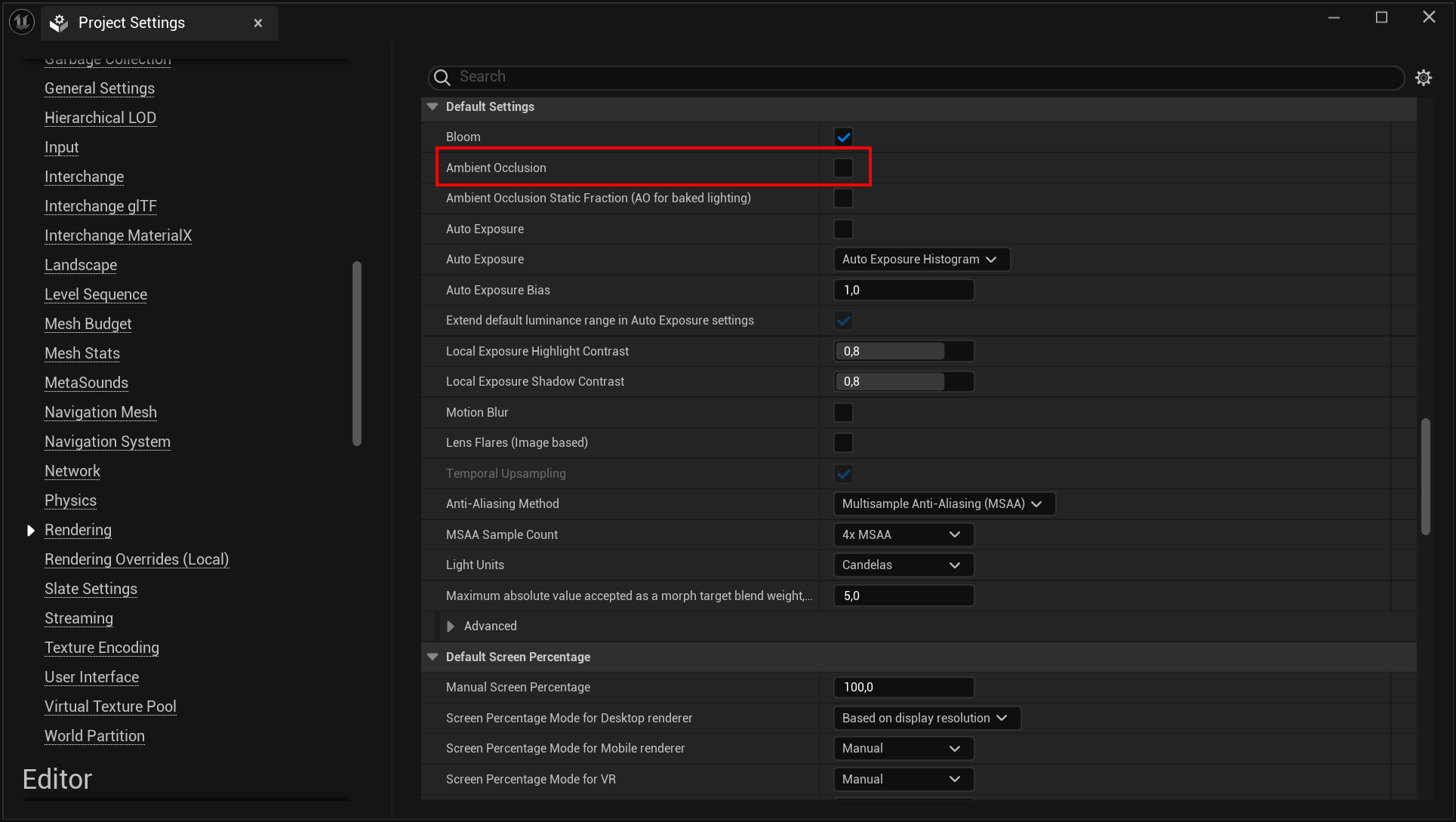 Standalone Mode (Mobile) - Rendering Settings - Ambient Occlusion