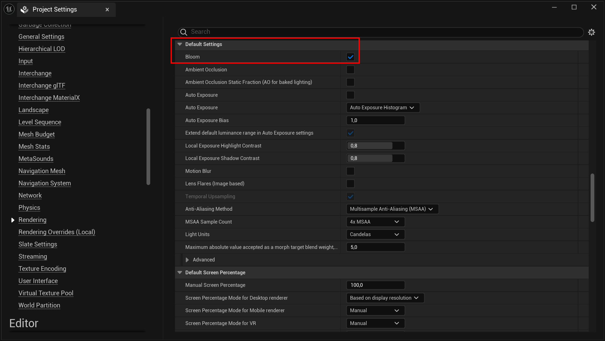 Standalone Mode (Mobile) - Rendering Settings - Bloom