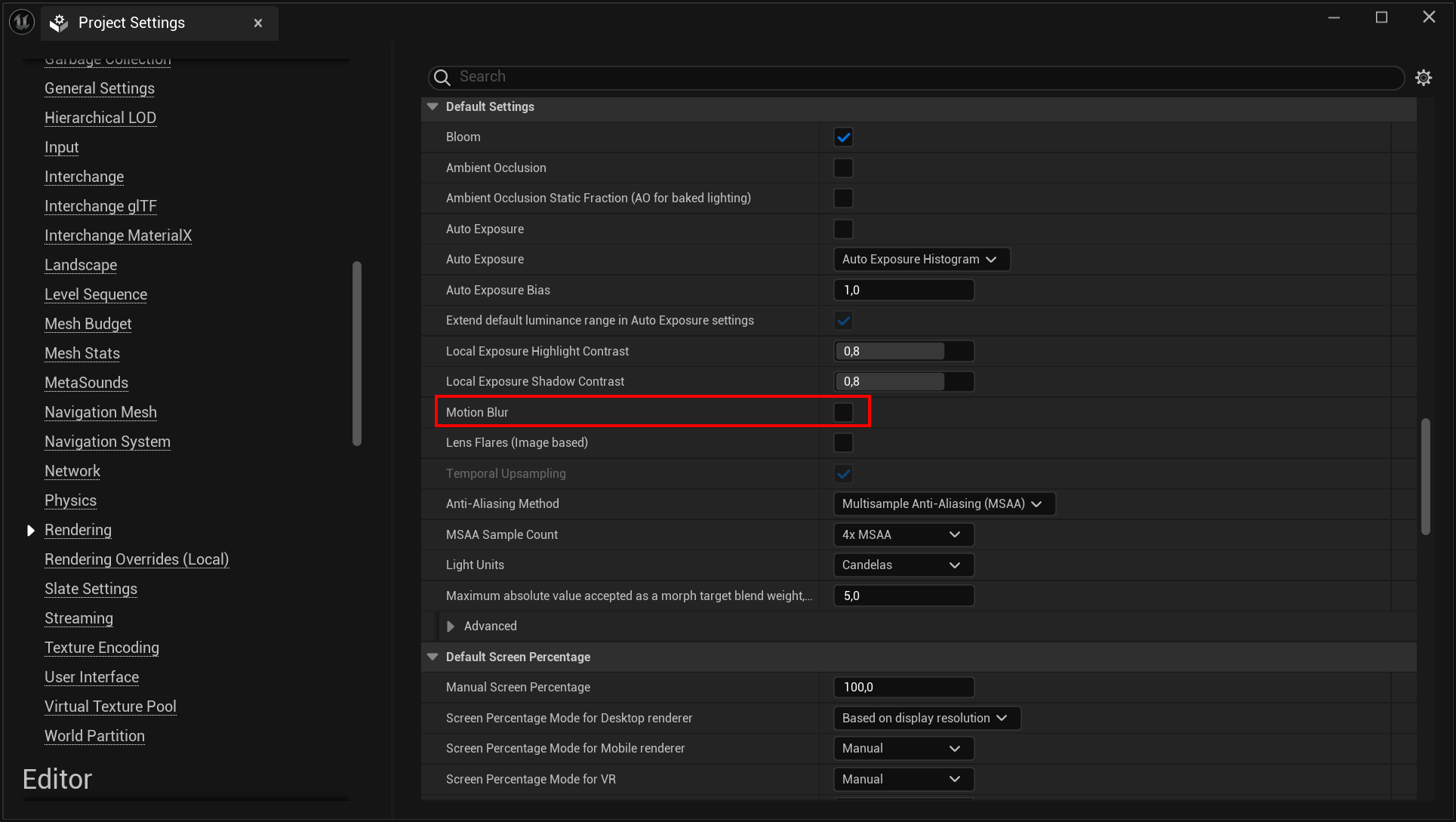 Standalone Mode (Mobile) - Rendering Settings - Motion Blur